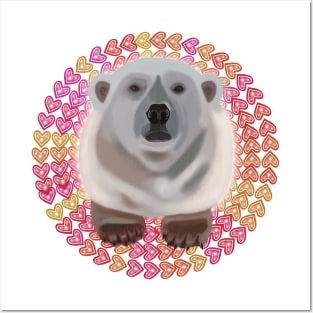 Polar Bear on circular heart pattern Posters and Art